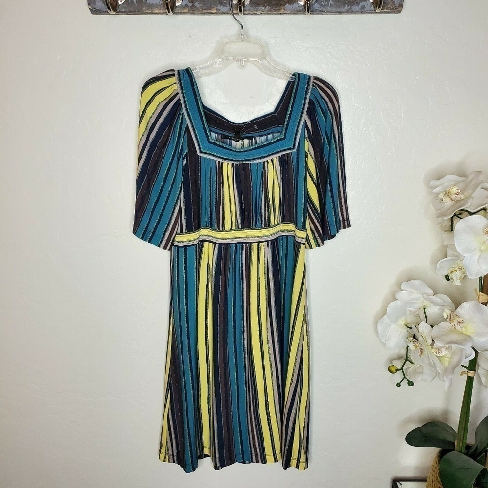 BCBGMAXAZRIA Womens Multicolored Square Neck Peasant Dress Size XS